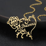 Customised Name Necklace Rose And Heart
